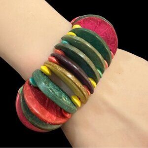 Colorful Multicolor Elastic Stretch Bracelet With Natural Shell Discs For Women